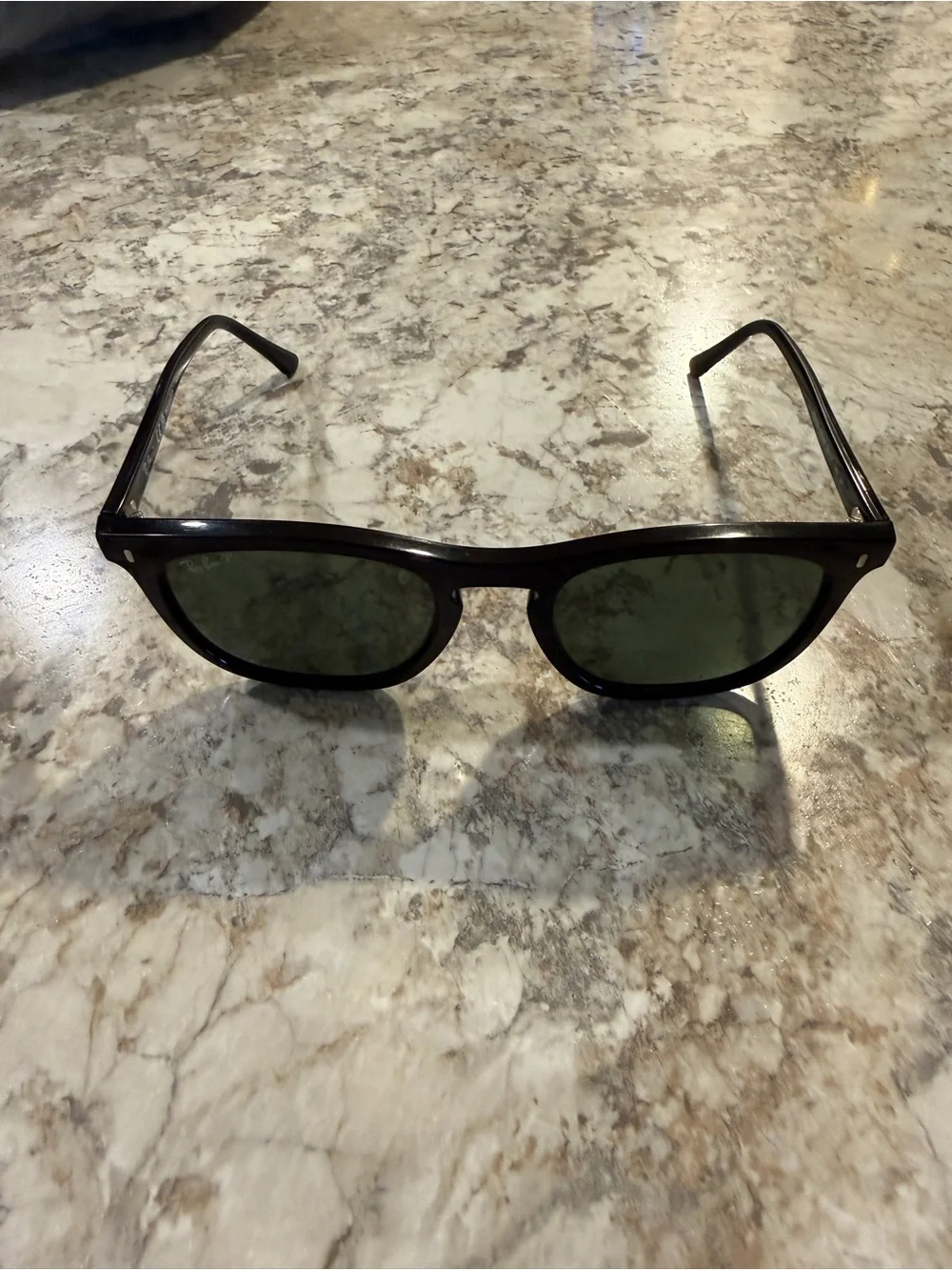 Ray-Ban Black Square Frame Sunglasses with Dark Green Lenses